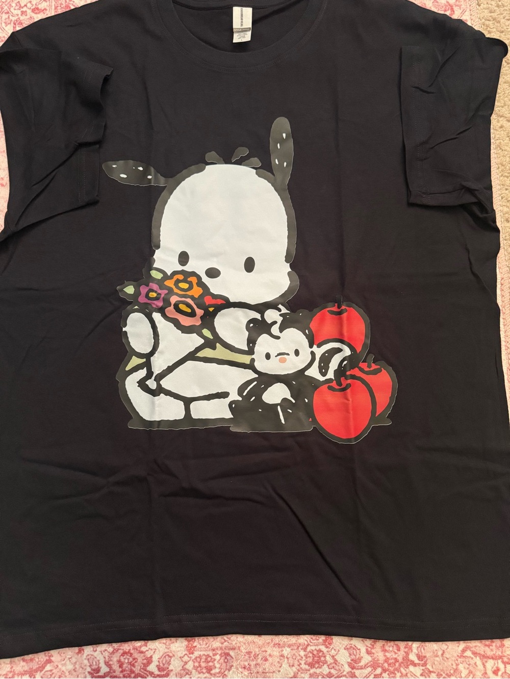 Caribbean Black  Tee  Cinnamaroll with White Character, Red Apples